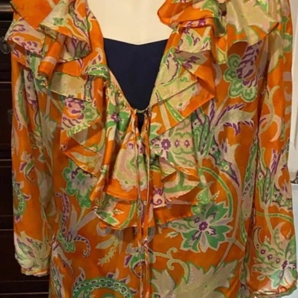 Ralph Lauren Multicolored  Silk Blouse Sz L - Picture 2 of 6